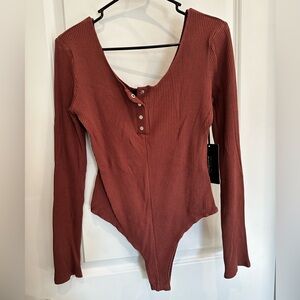 Ribbed Rust Long Sleeve Bodysuit